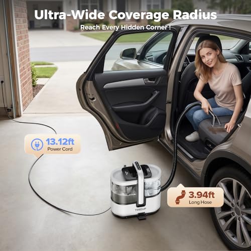 TREEUP Portable Carpet Cleaner Machine with Steam & Hot Water, 18Kpa Powerful Suction Upholstery Deep Cleaner, Handheld Carpet Spot Cleaner with 4 Tools Ideal for Rug, Pets, Car, Couch, Furniture
