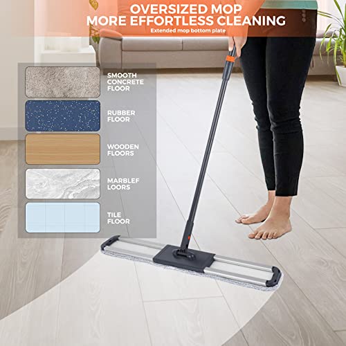 Flat Mop for Cleaning Floors Heavy Duty Microfiber Wet Mop Deep Cleaning for Hardwood, Tile & Laminate, Includes 4 Reusable Washable Pads and Adjustable Long Handle (36 in Mop Set)