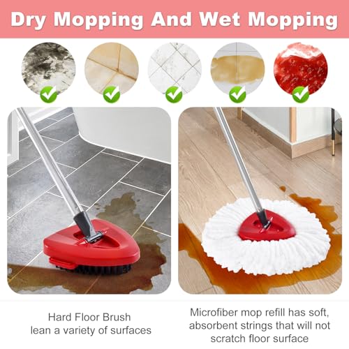 Hezane 4 Pack Replacement Mop Heads& Handle Scrub Brush and Base Combo Set Compatible with Ocedar Spin Mops Refills，30-58" Mop Handle and Microfiber Head Refills for Cleaning