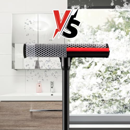 Professional 8.1" 2 in 1 Window Squeegee with 16" Long Handle,Car Squeegee for Gas Station,Home,Car，Glass,Shower,Outdoor High Window Cleaning