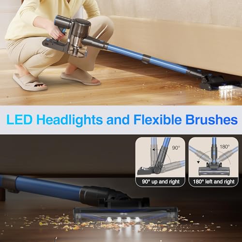 Zefiro Cordless Vacuum Cleaners for Home, 450W /40Kpa 50Mins Stick Vacuum Cleaner, Anti-Tangle Rechargeable Wireless Vacuum for Pet Hair/Carpet/Hardwood Floor