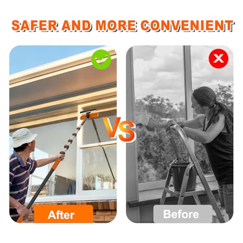 SISUPASSIE 30FT Reach 2-in-1 Window Squeegee, Professional Window Washing Kit with 5-24FT Extension Pole for Home, Indoor Outdoor Squeegee with Rotatable Head for High Windows