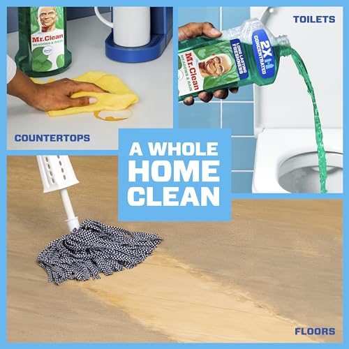 Mr. Clean All Purpose Cleaner, Floor Cleaner for Mopping Home, Bathroom, & Kitchen, Cleaning Liquid for Mop & Bucket, Cleaning Supplies, Multi-Surface Dilutable, Meadows & Rain, 41oz