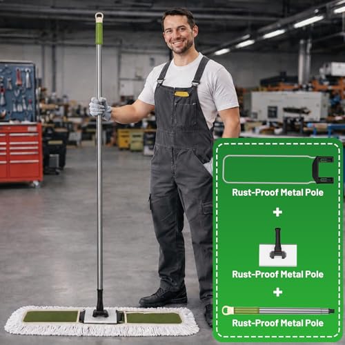 36" Commercial Dust Mop for Janitor: Wide Dust Broom Heavy Duty Industrial Floor Duster with 2 Large Pads for Hardwood Concrete Dry Floor Cleaning Gym Warehouse Sweeping