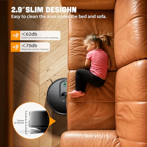 XIEBro Robot Vacuum and Mop Combo, 6500Pa Strong Suction, 2 in 1 Robotic Vacuum with Gyro Inertial Navigation, 200 Min Runtime, App/Wi-Fi/Voice Control, Slim, for Pet Hair, Hard Floor, Carpet