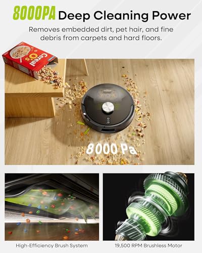 MONSGA Robot Vacuum and Mop Combo, 90 Days Self-Emptying with 8000Pa Suction, LiDAR Smart Mapping, Dual Anti-Tangle for Pet Hair, Carpet and Hard Floor