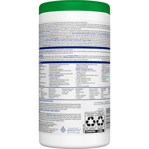 Clorox Healthcare Hydrogen Peroxide Cleaner Disinfectant Wipes, 6.75" x 9", 95 Count, Pack of 6 (Package May Vary)