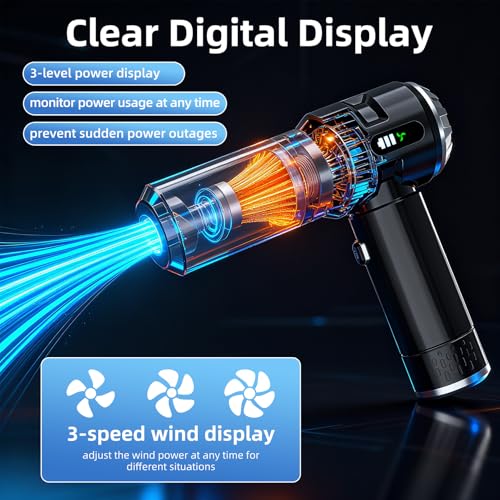 Sycoodeal Handheld Car Vacuum Cleaner, 25000PA Strong Cyclonic Suction Portable Mini Vacuum Cordless with Digital Display Lightweight Handheld for Pet Hair, Car, Home, Office, Kitchen(Silver)