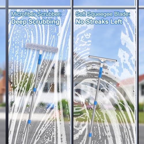 Mitclear 77'' Professional Squeegee Window Cleaner Tool with Extension Pole, Car Windshield Cleaning Kit with Long Handle, Window Washing Equipment for Indoor Outdoor Windows & Car Glass