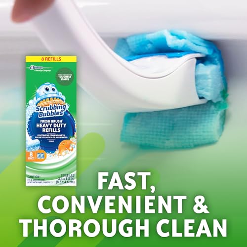 Scrubbing Bubbles Toilet Bowl Wand Cleaner Refills, Fresh Brush Heavy Duty Cleaner Toilet Refill Pads, Removes Limescale & Odors, Citrus Scent, 8 Count (Pack of 8)