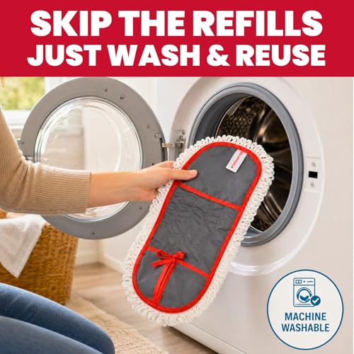 GleamGaGa Dust Mop for Floor Cleaning with 3 Washable Pads, 14.4” × 5.1” Flat Mop Head, 62” Stainless Steel Handle, Lightweight Multi-Surface Mop for Hardwood, Marble & Tile