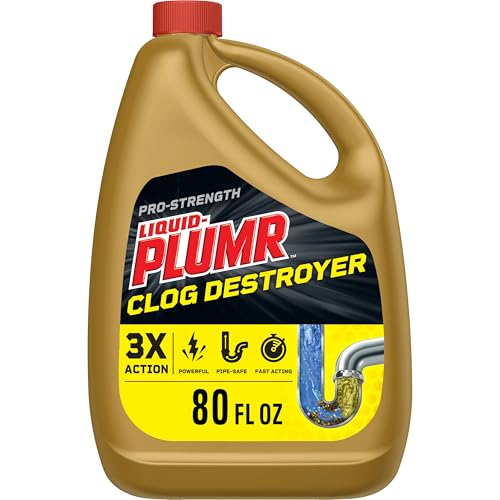 Liquid-Plumr Pro-Strength Full Clog Destroyer, Bathroom & Kitchen Sinks, Shower and Tub Drain, Safe for Pipes, Liquid Drain Cleaner, 80 Fluid Ounces