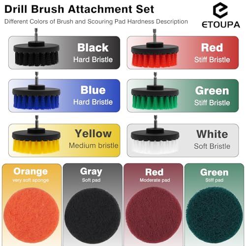 ETOUPA 30 Piece Drill Brush Attachments Set, Scrub Pads & Sponge & Wire Brush for Drill, Power Scrubber Brush with Extend Long Attachment, Drill Scrubber Brush Kit for Bathroom, Floor, Car, Grout
