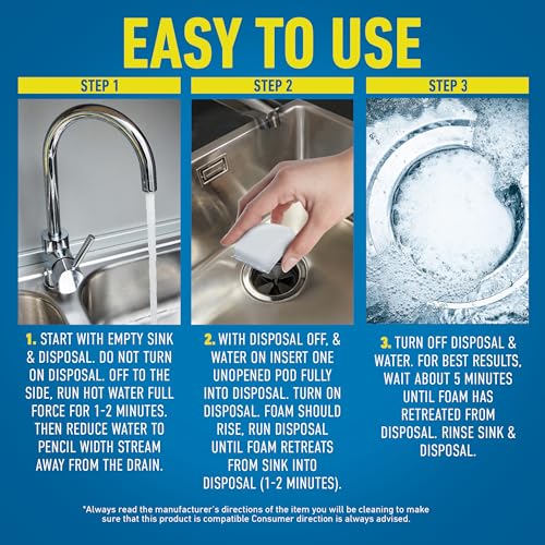 CLR Garbage Disposal Cleaner and Deodorizer Pods, 5 Count, Fresh Scent Weekly Foaming Drain Odor Eliminator - 1 Month Supply