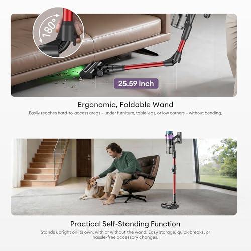 Ultenic Cordless Vacuum Cleaner, 55KPA/650W/80Mins, Cordless Stick Vacuum with 180°Bendable Wand, Touch Screen, Anti-Tangle Brush, Self-Standing, Vacuum Cleaners for Home/Floor/Pet Hair/Carpets
