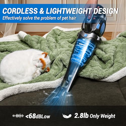 DEKOPRO 22V Upgraded Handheld Vacuum – Cordless & Rechargeable Car Vacuum Cleaner with LED Light, Strong Suction Mini Vacuum for Pet Hair & Dust, Includes Multi Nozzles for Wet/Dry Cleaning