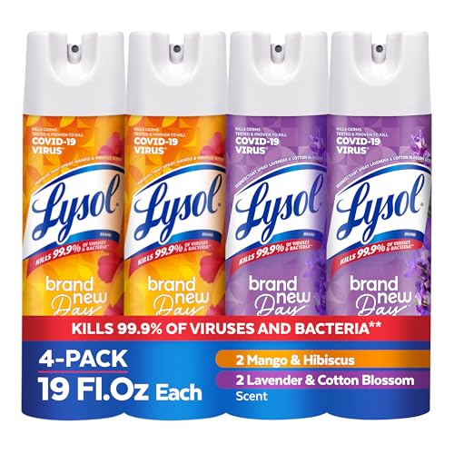 Lysol Disinfectant Spray, for Cleaning and Deodorizing, Lavender & Cotton Blossom + Mango & Hibiscus (Pack of 4)