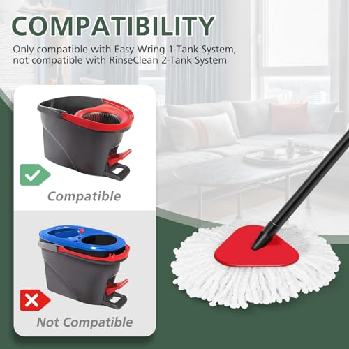 4 Pack Spin Mop Refill Replacement Head Compatible with EasyWring Spinning Mop, with 1 Swivel Mop Base, 100% Microfiber Deep Cleaning Machine Washable - White (1-Tank System)