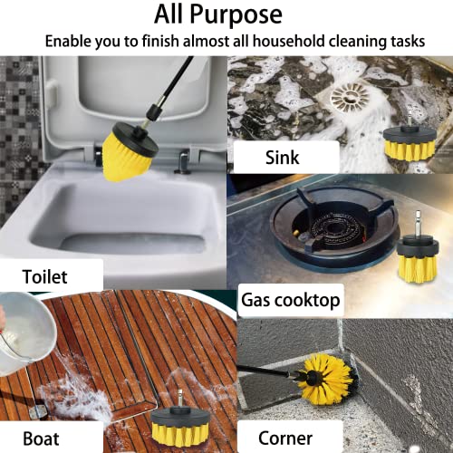 8 Pack Drill Brush Attachment Set, 1/4in Power Scrubber Brush+ Extend Long Rod, Brush Drill Attachment, Power Cleaning Scrub Brush for Bathroom, Tub, Tile, Corner, Floor