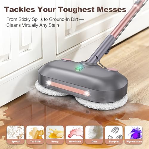 Scrub & Steam Mop with Rotating Mop Pads, All-in-One Scrubbing and Sanitizing Floor Cleaner, XL Water Tank, 23FT Cord, LED Headlights,Self-Standing for Hard Floor Laminate Marble Floors