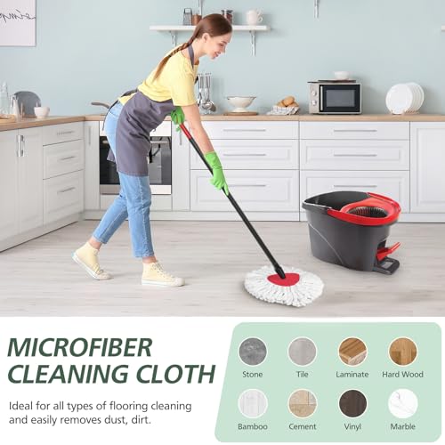 4 Pack Spin Mop Refill Replacement Head Compatible with EasyWring Spinning Mop, with 1 Swivel Mop Base, 100% Microfiber Deep Cleaning Machine Washable - White (1-Tank System)