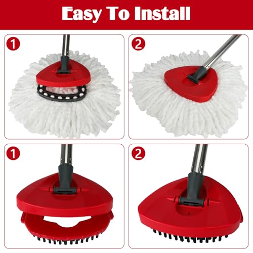 Spin Mop Replacement Set for O-Ceda EasyWring 1-Tank System, 16 Microfiber Spin Mops Refills,1 Scrubber Head,1 Triangle Spin Base,and(31-63in) Adjustable Handle Set Combo