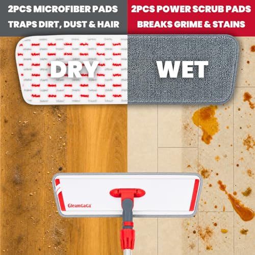 GleamGaGa Professional Microfiber Flat Mop for Floor Cleaning, 62" Stainless Steel Handle, 4 Reusable Machine Washable Mop Pads for Wet & Dry Mopping on Hardwood, Laminate, Vinyl & Tile Floors