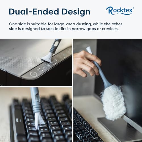 Rocktex 3 Pack Microfiber Delicate Duster & Detail Brush - Dual Ended Duster with Microfiber, Electrostatic and Washable Screen Static Cleaning Tool for Office, Car, Laptop, Screen, Keyboard, TV