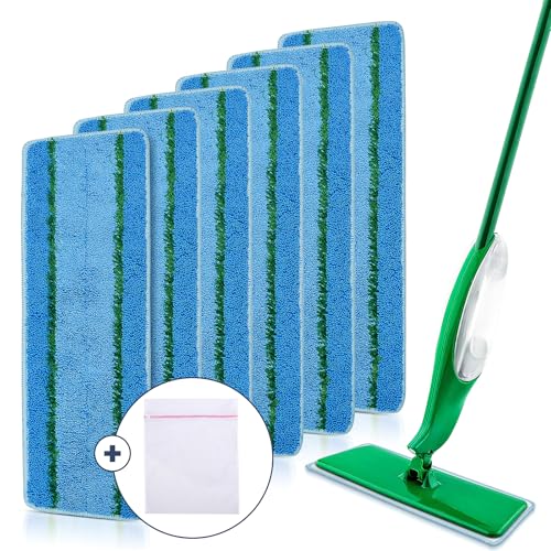 Upgraded Mop Head Replacement for Libman Freedom Spray Mop, 6 Pack Washable Mops Refill Pad + 1 Count Laundry Bag