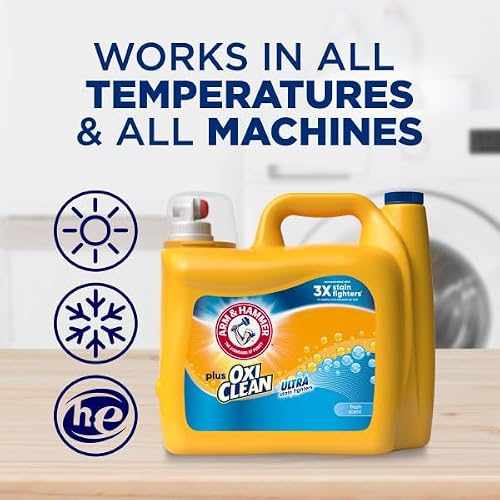 ARM & HAMMER Plus OxiClean Ultra Stain Fighters Liquid Laundry Detergent, Stain Remover for Clothes, Fresh Scent, 122 Loads, 158.6 Fl Oz