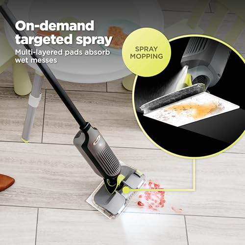 Shark VACMOP Cordless Hard Floor Cleaner, Vacuum and Spray Mop, Powerful Suction, Lightweight, LED Headlights, Includes 4 Disposable Pads, 12oz Multi-Surface Cleaning Solution, Gray, VM252