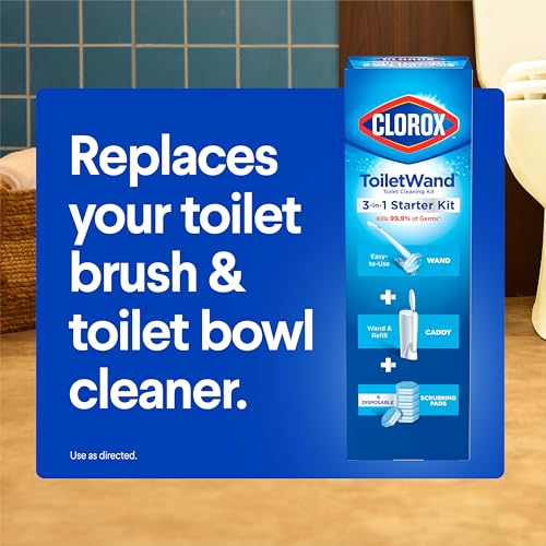 Clorox ToiletWand Disposable Toilet Cleaning System, Spring Cleaning Essential, ToiletWand, Storage Caddy, and 16 Disinfecting ToiletWand Scrubbing Pad Refills