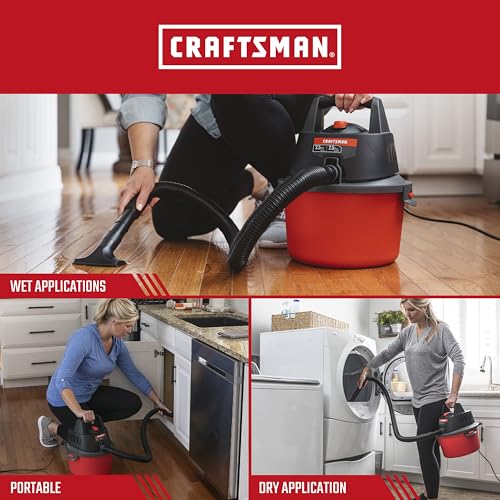 CRAFTSMAN CMXEVBE17250 2.5 Gallon 2.5 Peak HP Wet Dry Vac, Portable Shop Vacuum Wet and Dry with Filter Bag, Hose and Attachments for Cleaning in the Home