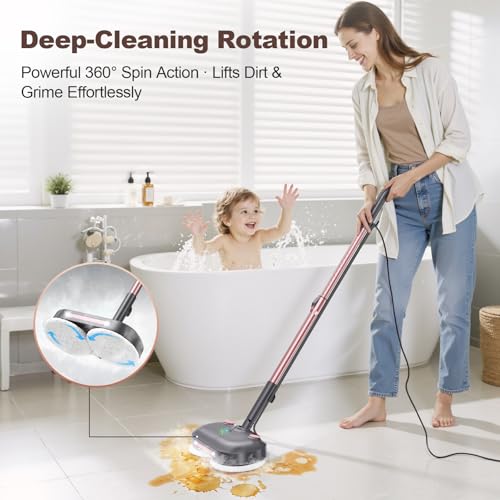 Scrub & Steam Mop with Rotating Mop Pads, All-in-One Scrubbing and Sanitizing Floor Cleaner, XL Water Tank, 23FT Cord, LED Headlights,Self-Standing for Hard Floor Laminate Marble Floors