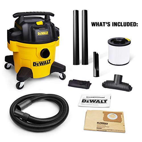 DEWALT DXV06P 4 Peak HP Shop Vacuums, 6 Gallon Poly Wet/Dry Vac, Heavy-Duty Shop Vacuum with Blower Function Yellow+Black