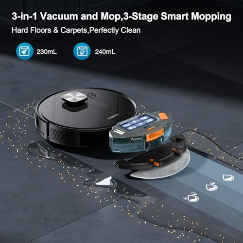 MAMNV Robot Vacuum and Mop, 11500 Pa Suction, 3-in-1 Robotic Vacuum with Smart LiDAR Navigation, 90 Day Self-Emptying,160 Min Runtime,App/Alexa/Voice Control, Ideal for Pet Hair, Carpet & Hard Floor