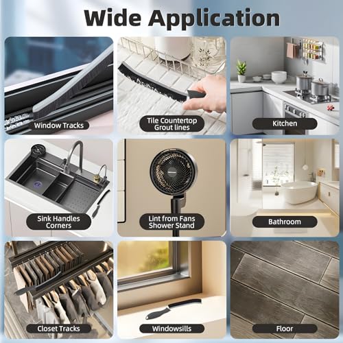 TQRR 3Pcs Hard Bristle Crevice Cleaning Brush, Scrub Brush, Kitchen Sink Cleaning Brush, Grout Brush, Corner Brush Cleaning Tools for Toilet, Bathroom, Gap, Home, Household, Window (3, Black)