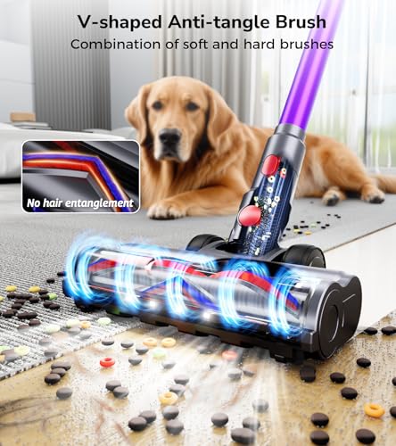 Cordless Vacuum Cleaner, 600W 50Kpa 70 Mins Cordless Stick Vacuum, Self-Standing Wireless Vacuum with Touch Screen, Charging Dock, Anti-Tangle Rechargeable Vacuum Cleaners for Home/Pet Hair/Carpet