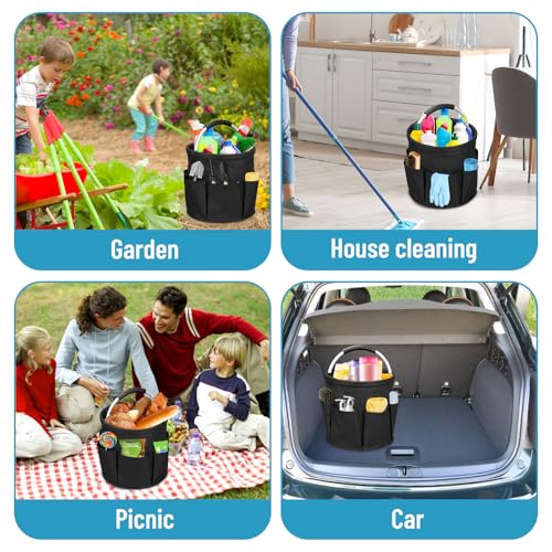 Qivine 17L Cleaning Caddy with Handle, Cleaning Supply Caddy Foldable Tool Bag Cleaning Products Organizers Portable Cleaning Bucket Organiser for Storing Towels (Black)