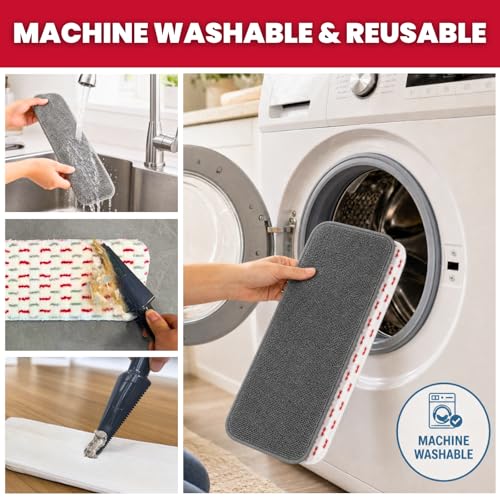 GleamGaGa Professional Microfiber Flat Mop for Floor Cleaning, 62" Stainless Steel Handle, 4 Reusable Machine Washable Mop Pads for Wet & Dry Mopping on Hardwood, Laminate, Vinyl & Tile Floors