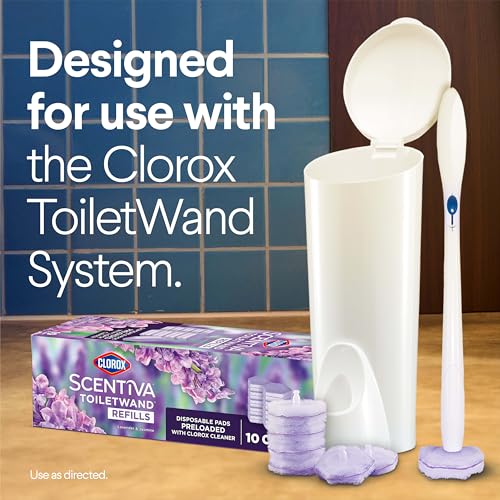 Clorox Scentiva ToiletWand Toilet Cleaner Refills, Lavender and Jasmine, Disposable Toilet Brush Scrubbing Pads, Eliminates Hard Water and Lime Stains 2X Faster than Using a Manual Brush, 10 Count