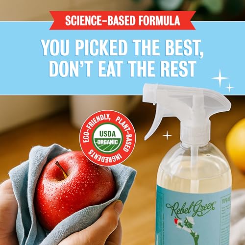 Rebel Green Fruit & Veggie Clean - Plant-Based Produce Cleaner - Natural Fruit and Vegetable Wash with No Aftertaste - Dirt & Grime Removal - Made with Organic Extracts of Citrus - 16 FL OZ