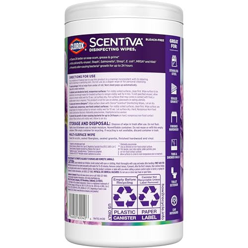 Clorox Scentiva Disinfecting Wipes, Lavender and Jasmine, Antibacterial, 75 Count