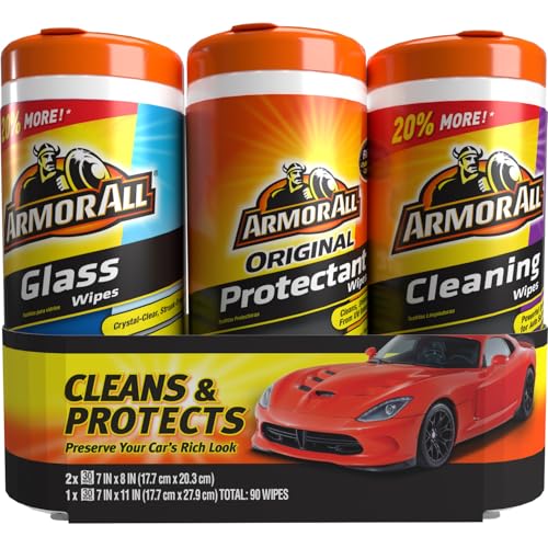 Armor All Car Interior Value Pack, 90 Count, Includes Auto Glass Cleaner, Cleaning Wipes and Protectant Wipes