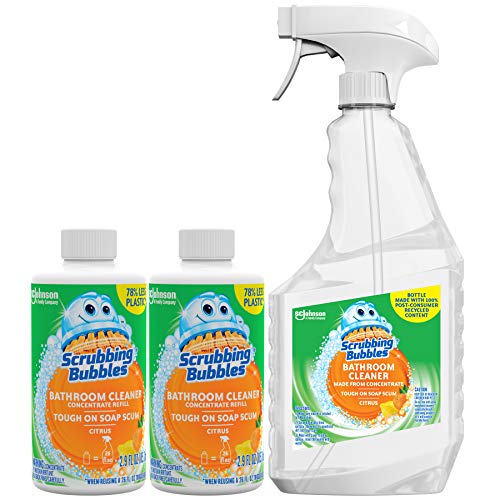 Scrubbing Bubbles Multi Purpose Bathroom Cleaner Concentrate Starter Pack, Reusable Spray Bottle and Two 2.9 oz Refills