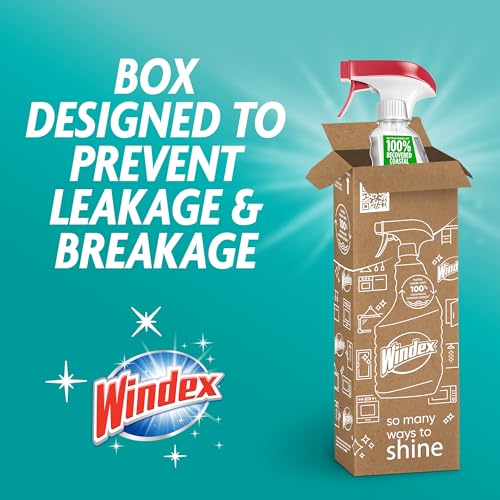 Windex Vinegar Glass and Surface Cleaner Spray Bottle, Packaging Designed to Prevent Leakage and Breaking, Surface Cleaning Spray, 23 Fl Oz
