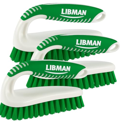 LIBMAN Scrub Brush - Heavy Duty Cleaning Brush with Strong Bristles - 3 pk Durable Scrub Brushes for Cleaning Bathroom, Kitchen, Floor, Shower, Sink, Tub, Carpet - All Purpose