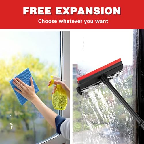 Professional 8.1" 2 in 1 Window Squeegee with 16" Long Handle,Car Squeegee for Gas Station,Home,Car，Glass,Shower,Outdoor High Window Cleaning