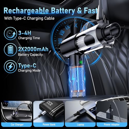 MZHSMZHR Car Vacuum Portable Cordless, 35000Pa High Power Brushless Motor Handheld Vacuum, 6-in-1 Rechargeable Mini Cleaner with Air Duster for Car, Home, Pet Hair, Keyboard, Graphite Grey