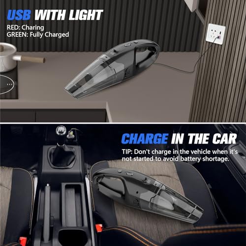 BSRCO Cordless Handheld Vacuum with 6kPa Hurricane Suction, 25Mins Runtime Portable Car Vacuum for Deep Gap Cleaning, Lightweight Hand Vac with HEPA for Pet Hair, Home & Vehicle
